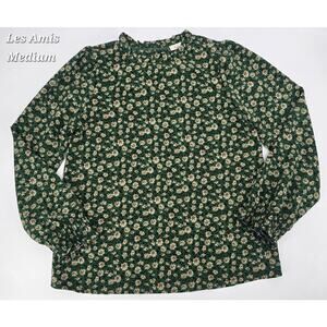 Les Amis Forest Green Floral Blouse Mock Neck M Cottagecore